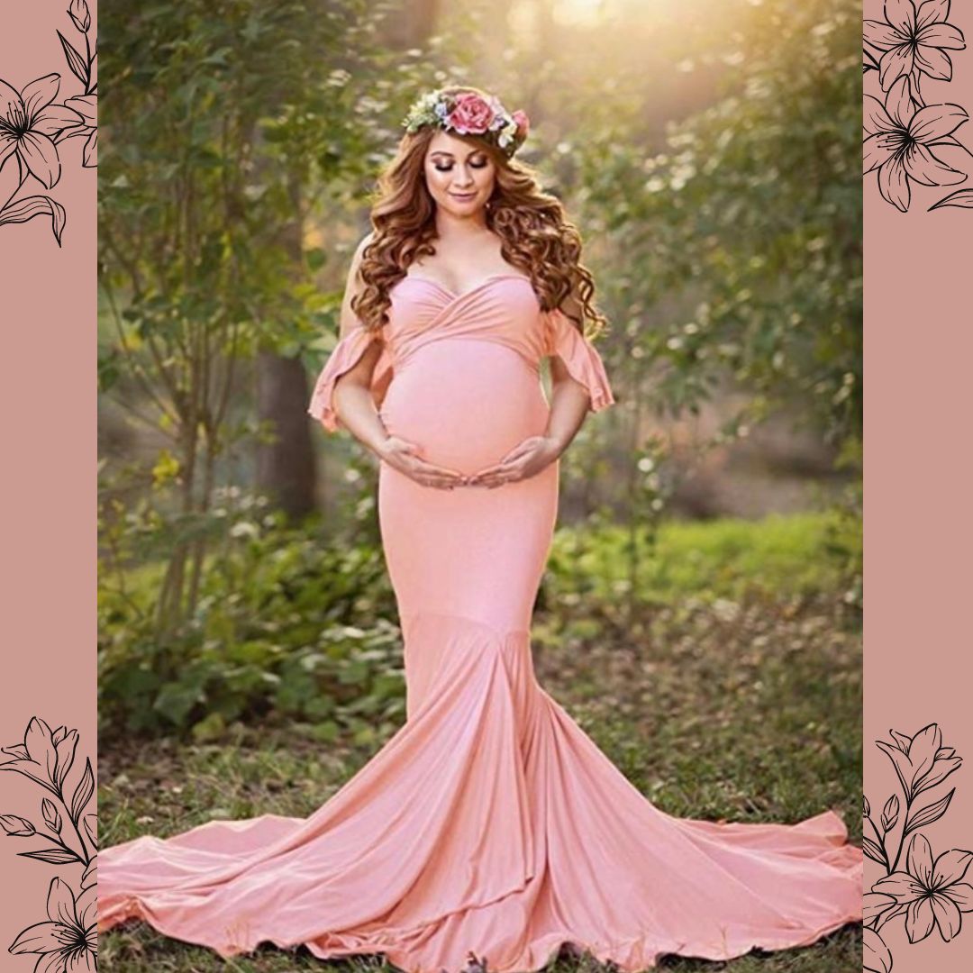 Dusty Rose Lace Pregnant Women Evening Dress V Neck Short Sleeves