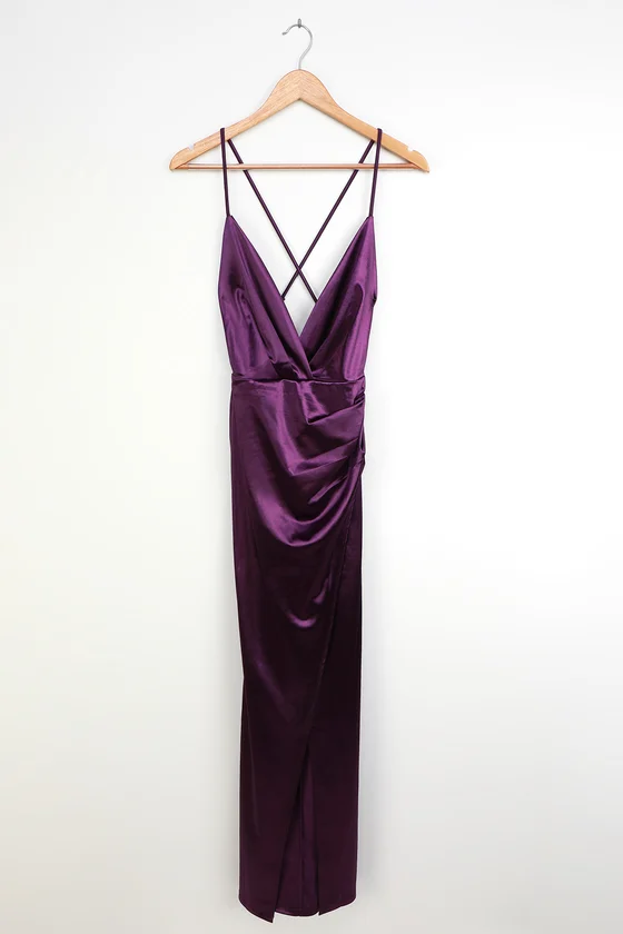 Ever Enchanted Purple Satin Surplice Maxi Dress