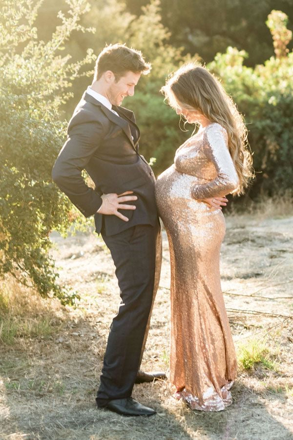 Designarche Pastel Pink Sequinced Maternity Wear Long Gown main image 1