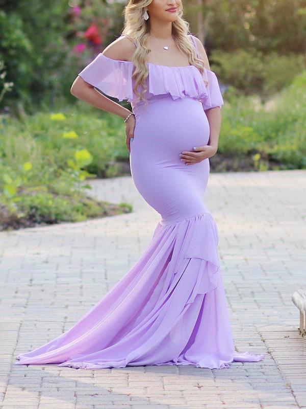 Rent A Pink Chiffon Cascading Ruffle Condole Belt Pleated Draped Mermaid V Neck With Short Sleeves.