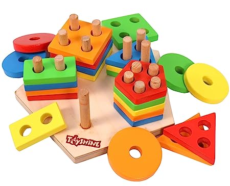 designarche Wooden Angle Geometric Blocks Stacker Shape Sorter Column Puzzle Stacking Set for Kids- Pentagon