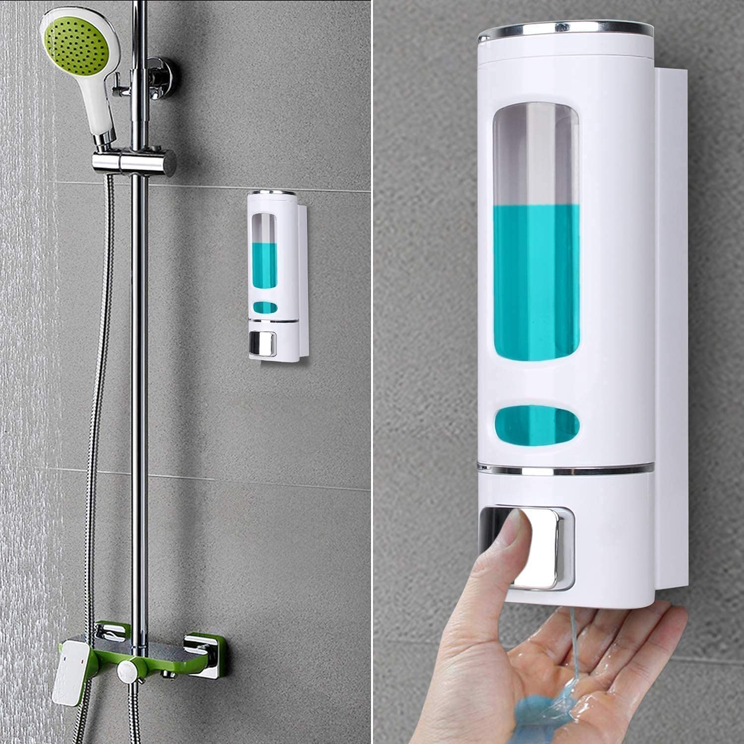 Plastic Soap Dispenser for Bathroom Wall Mounted Shampoo Conditioner Hand Wash Gel Dispenser Liquid Soap Sanitizer Dispenser for Basin Kitchen Sink 400 Ml Pack of 1 White