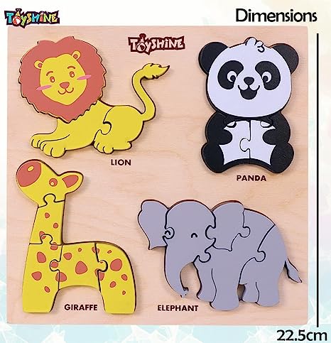 designarche 4 in 1 Wooden Pick and Fix Wild Animals Puzzle Toy, Wooden Puzzle with Thick Wooden Slab - Wild Animals
