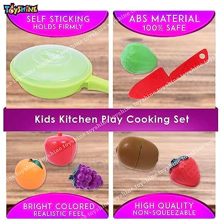 designarche Realistic Sliceable 6 Pcs Fruits Cutting Play Toy Set with Pan, Can Be Cut in 2 Parts
