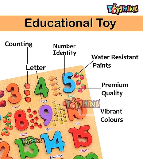 designarche Pictopuzzle Wooden 123 Number Puzzles, Preschool Educational Learning Board Toys for 2-5 Years Old Kids Toddlers, Muti-Color