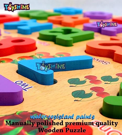 designarche Pictopuzzle Wooden 123 Number Puzzles, Preschool Educational Learning Board Toys for 2-5 Years Old Kids Toddlers, Muti-Color