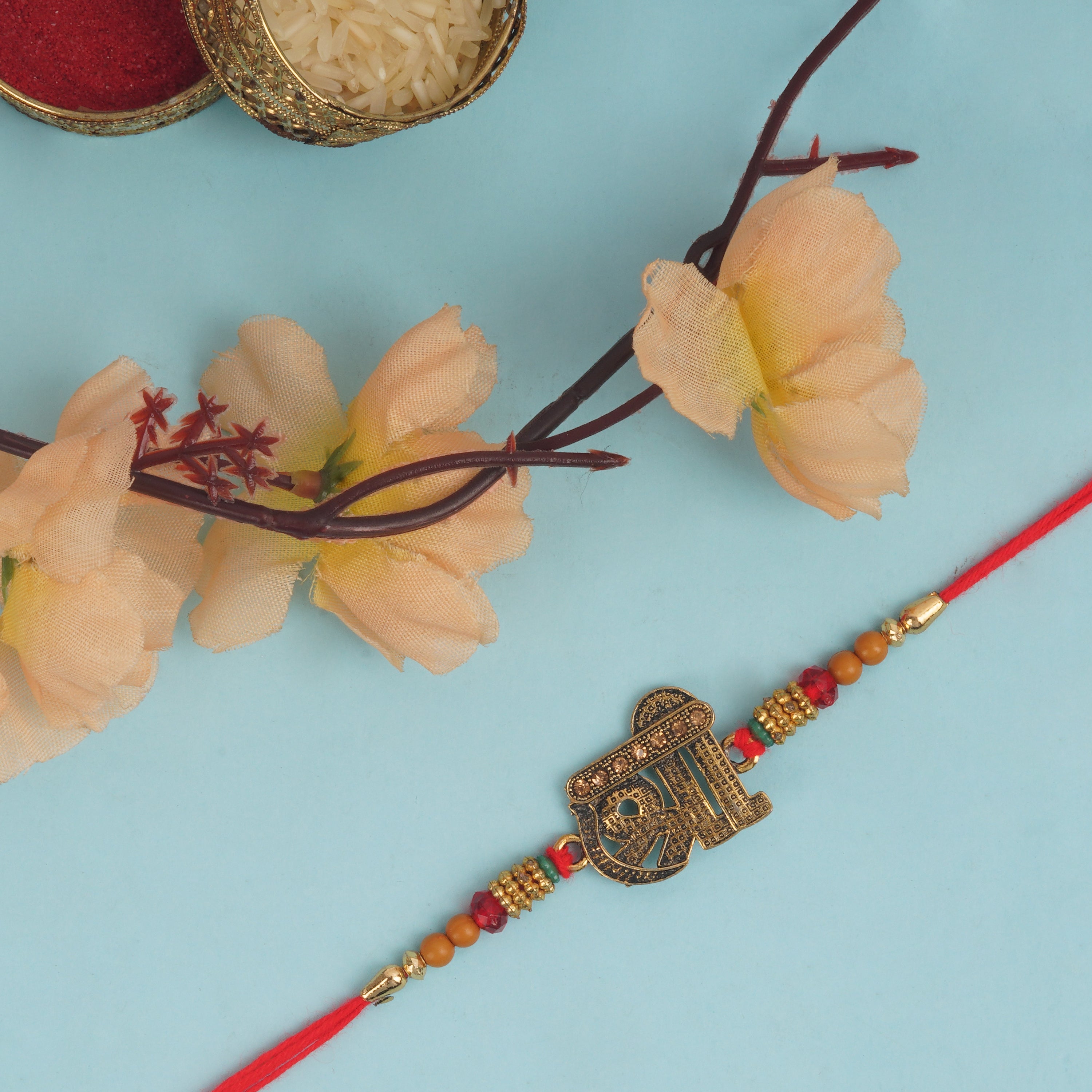 Designarche Handcrafted Antique Rakhi with Roli Chawal for Raksha Bandhan