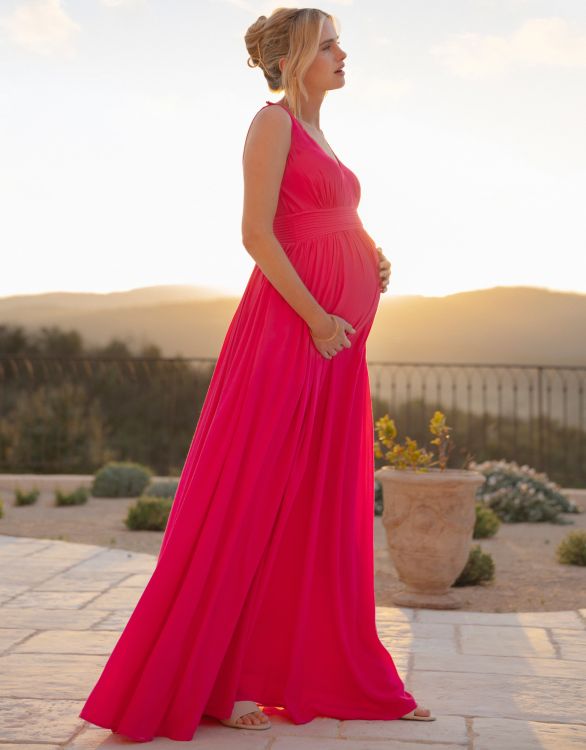 Red Chiffon Matenrity Light Weight Baby shower Dress – designarche Red Chiffon Matenrity Light Weight Baby shower Dress – designarche