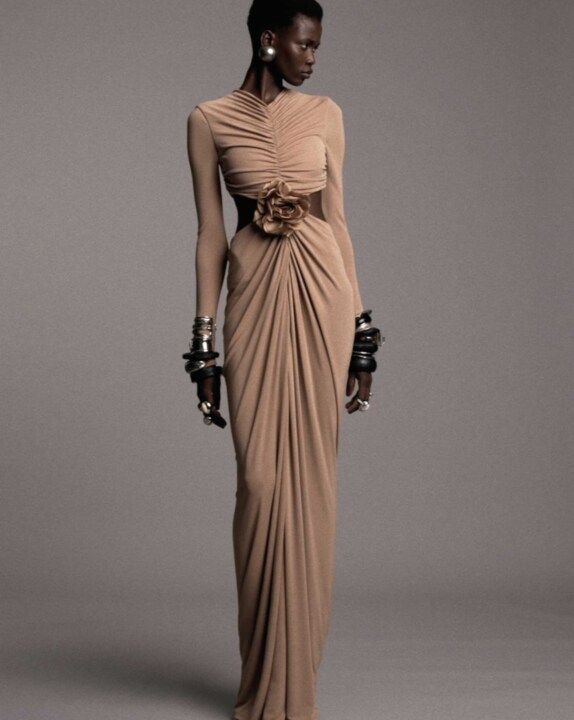 Beige Cut out Long Gown from designarche
