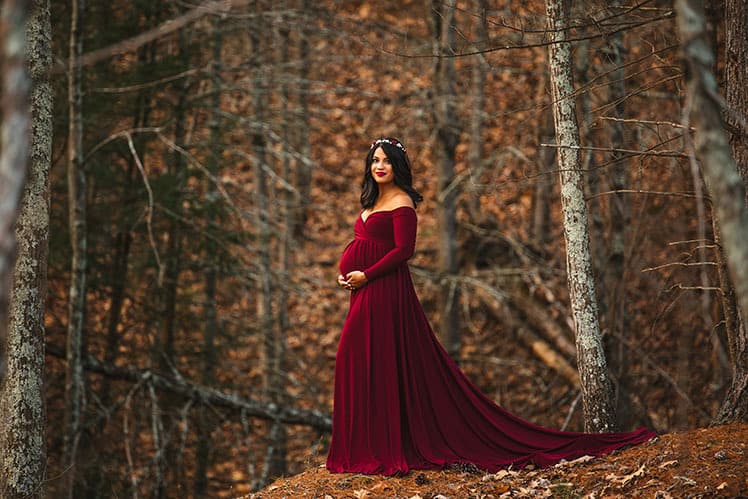 Designarche Burgundy Color Maternity Gown & Bateau Neck With Decent Sleeves