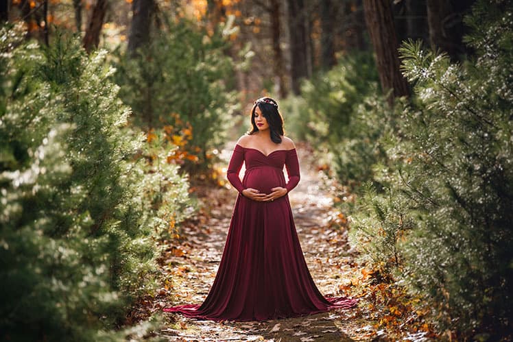 Designarche Burgundy Color Maternity Gown & Bateau Neck With Decent Sleeves