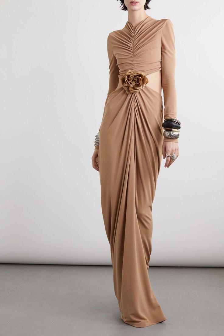 Beige Cut out Long Gown from designarche