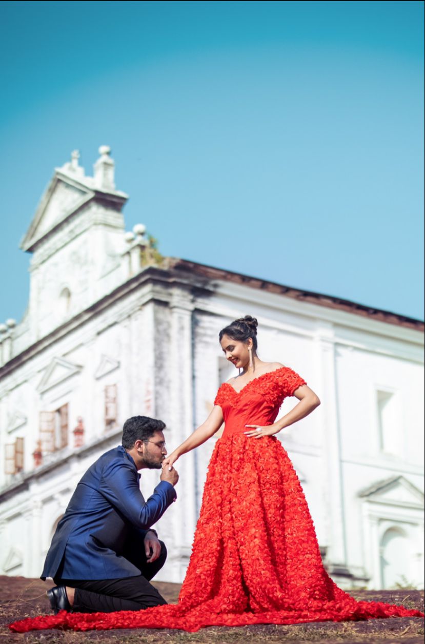 Grand Red Floral Pre Wedding Gown