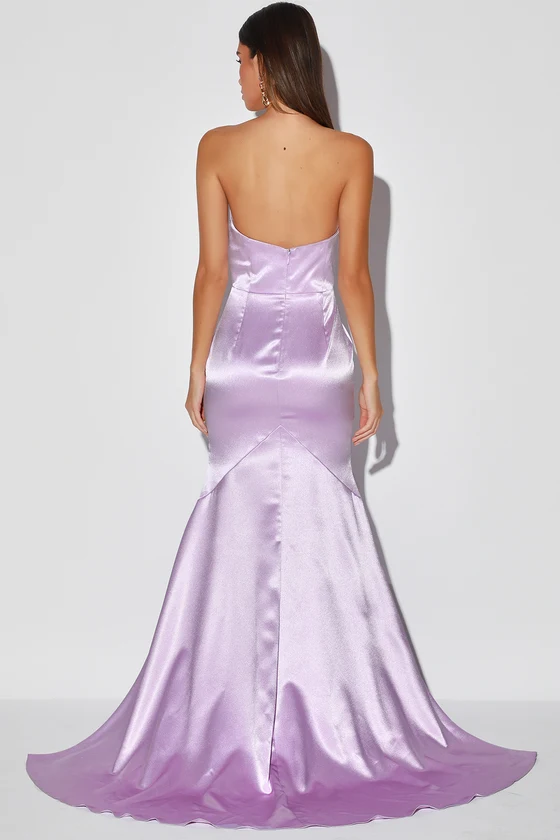 Remember This Moment Lavender Satin Strapless Mermaid Maxi Dress