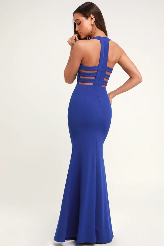 Power of Wow Royal Blue Backless Maxi Dress