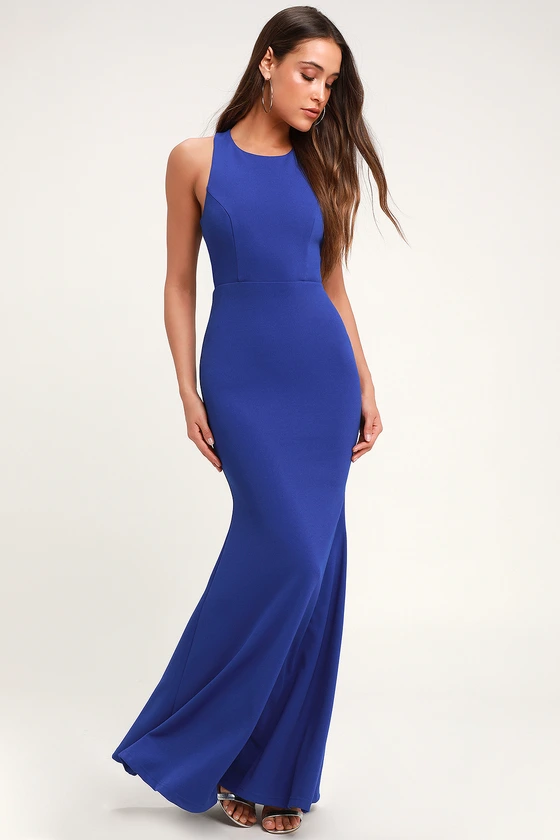 Power of Wow Royal Blue Backless Maxi Dress