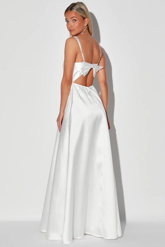 Romantically Inclined White Backless Maxi Dress