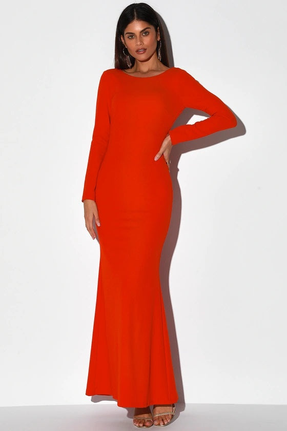 Vision of Delight Bright Red Backless Mermaid Maxi Dress