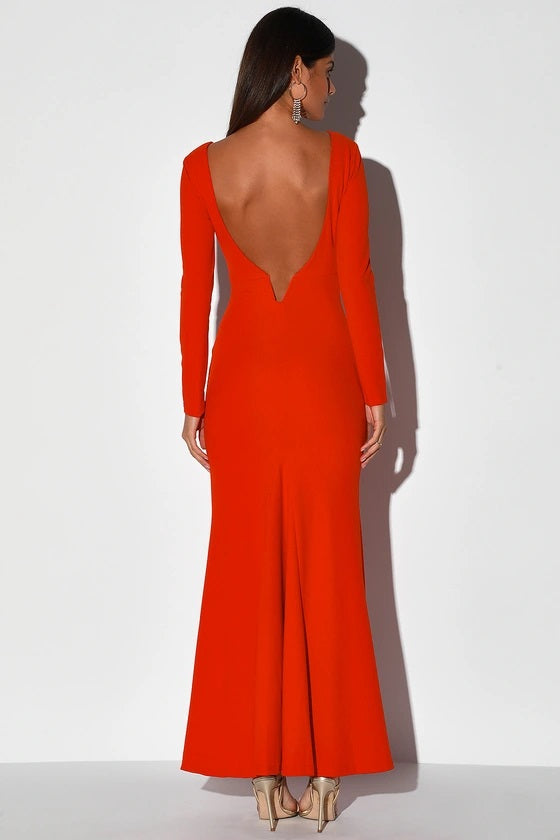 Vision of Delight Bright Red Backless Mermaid Maxi Dress