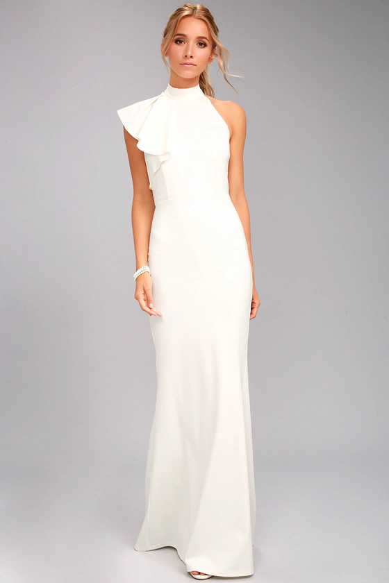 Margaux White One-Shoulder Maxi Dress