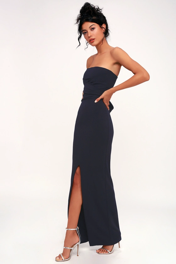 Own the Night Navy Blue Strapless Maxi Dress – designarche