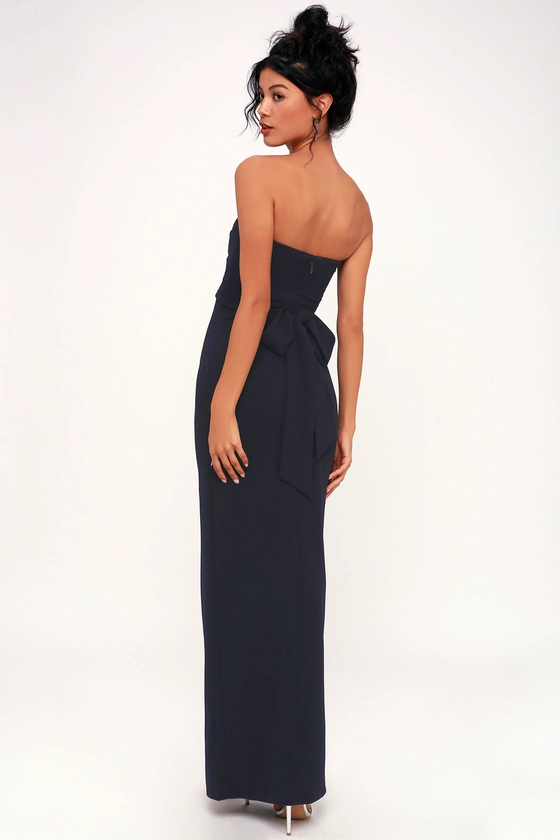 Own the Night Navy Blue Strapless Maxi Dress