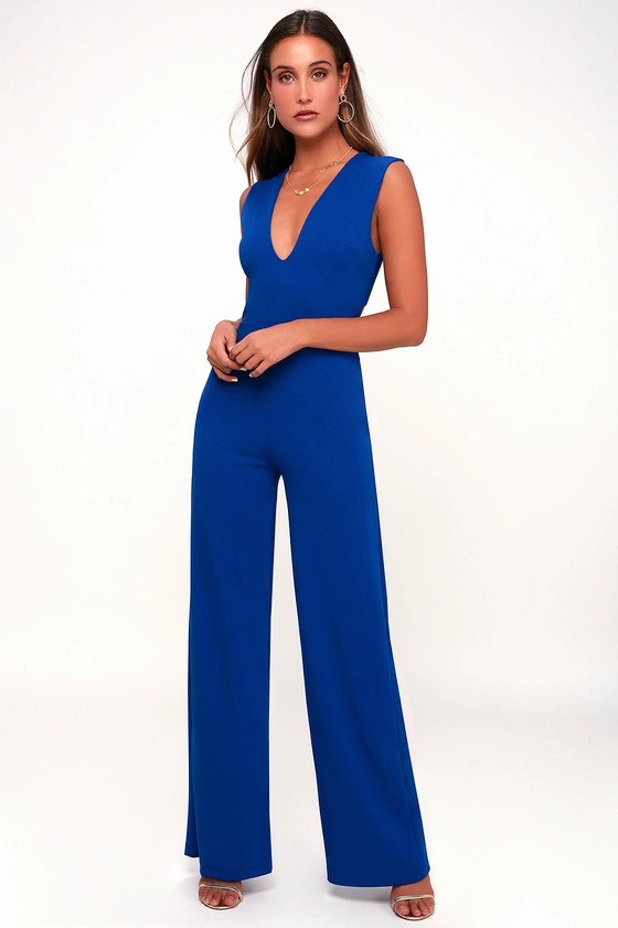 Thinking Out Loud Royal Blue Backless Jumpsuit