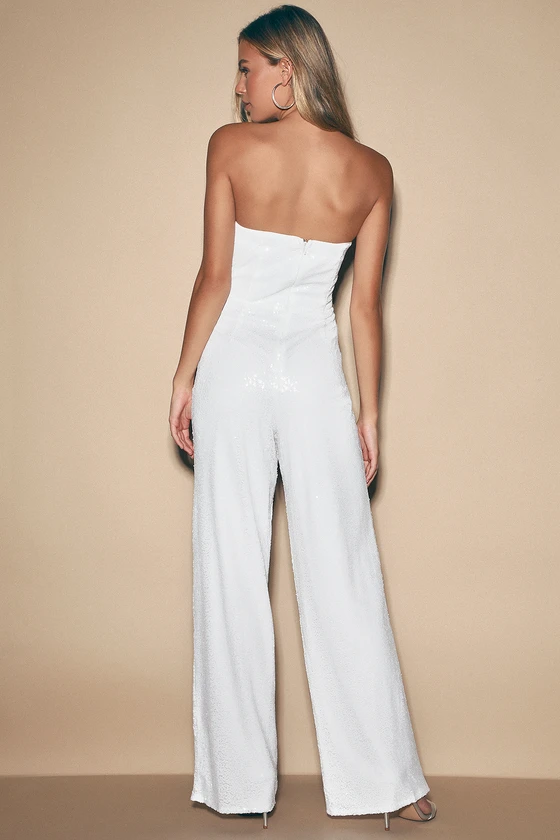 Like a Diamond White Sequin Strapless Jumpsuit