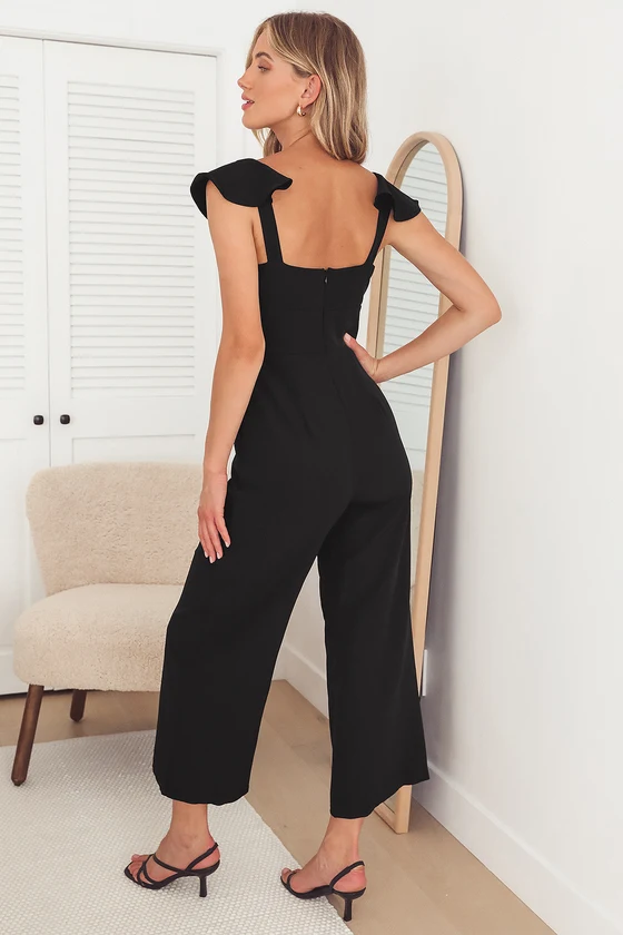 Every Day is a Celebration Black Ruffled Wide-Leg Jumpsuit