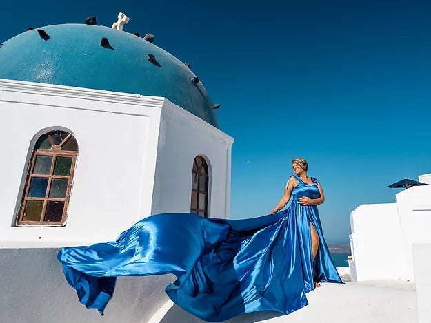 Blue Satin Dress Prewedding or proposal photoshoot Designarche Dress