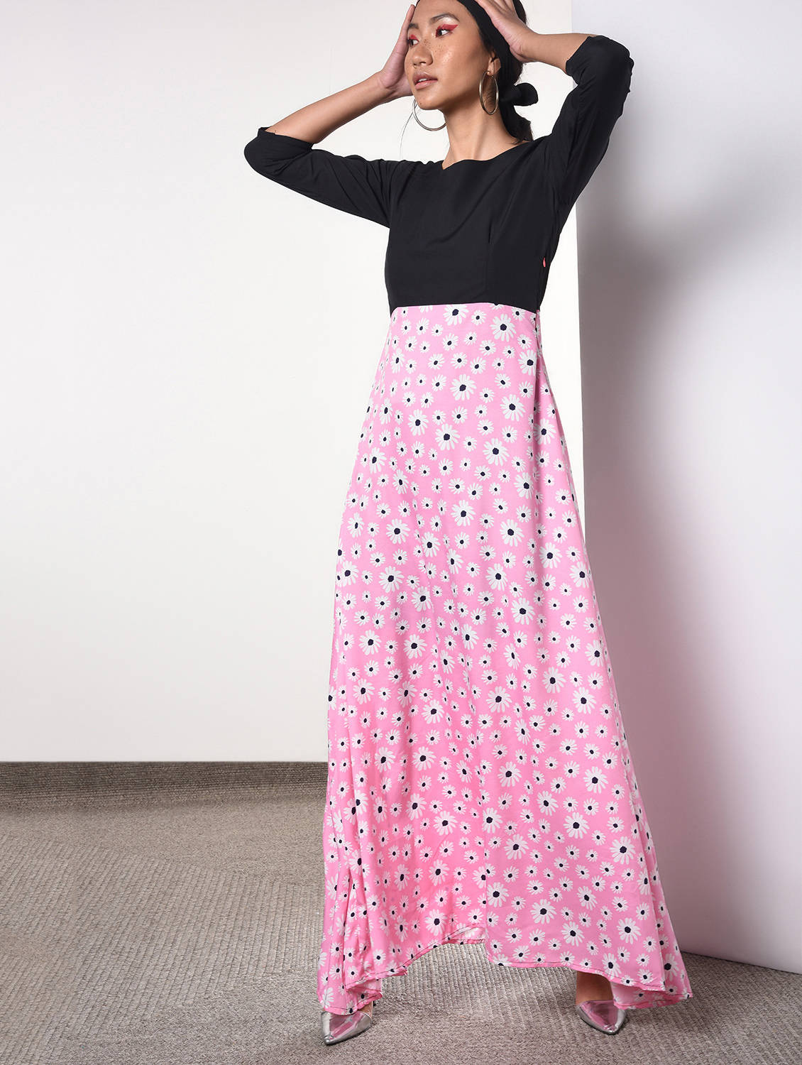 Floral pink long maxi dress
