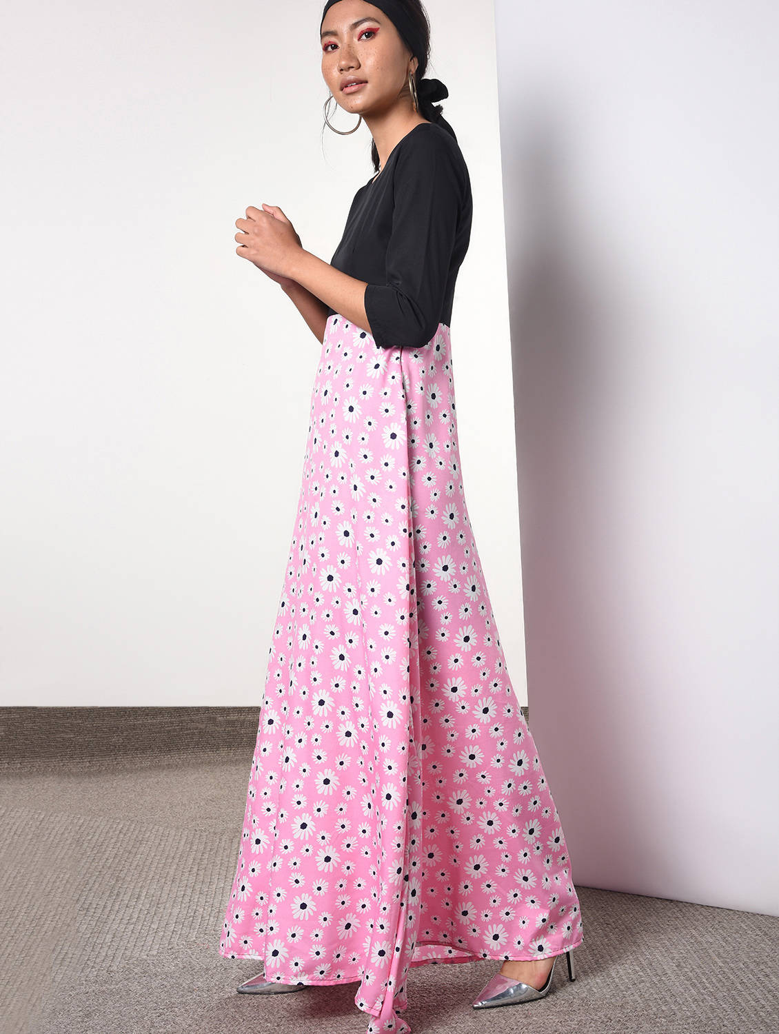 Floral pink long maxi dress