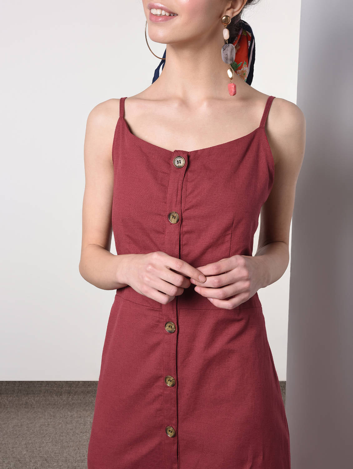 Button up solid A-line dress