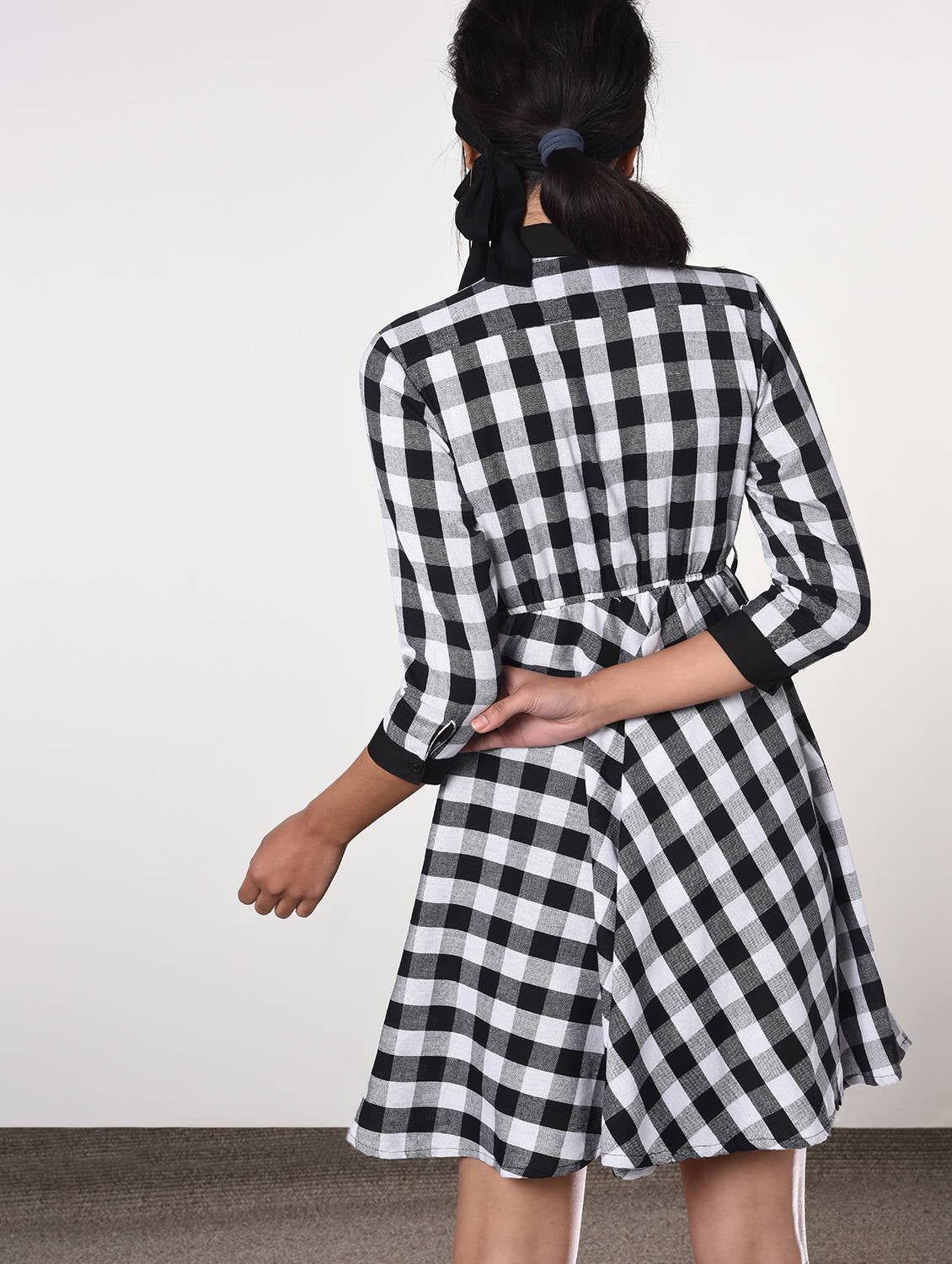 Gingham checkered flared dress