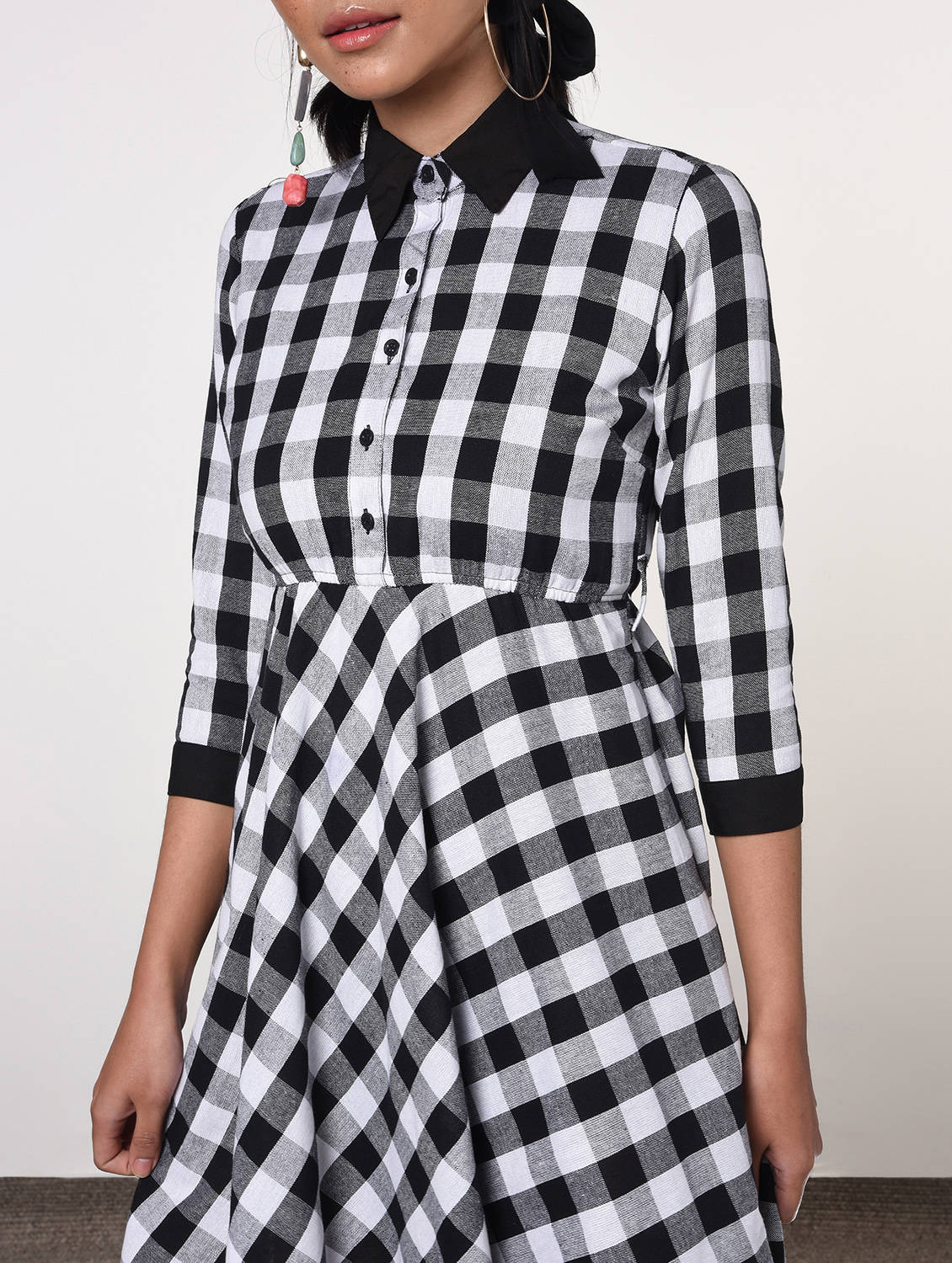 Gingham checkered flared dress