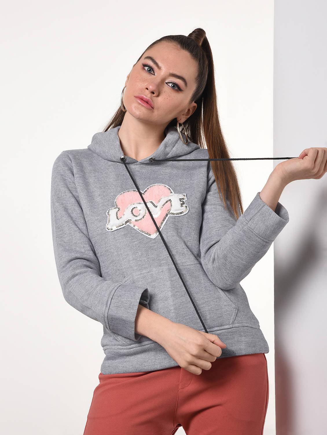 Hooded neck quirky patch jersey sweatshirt