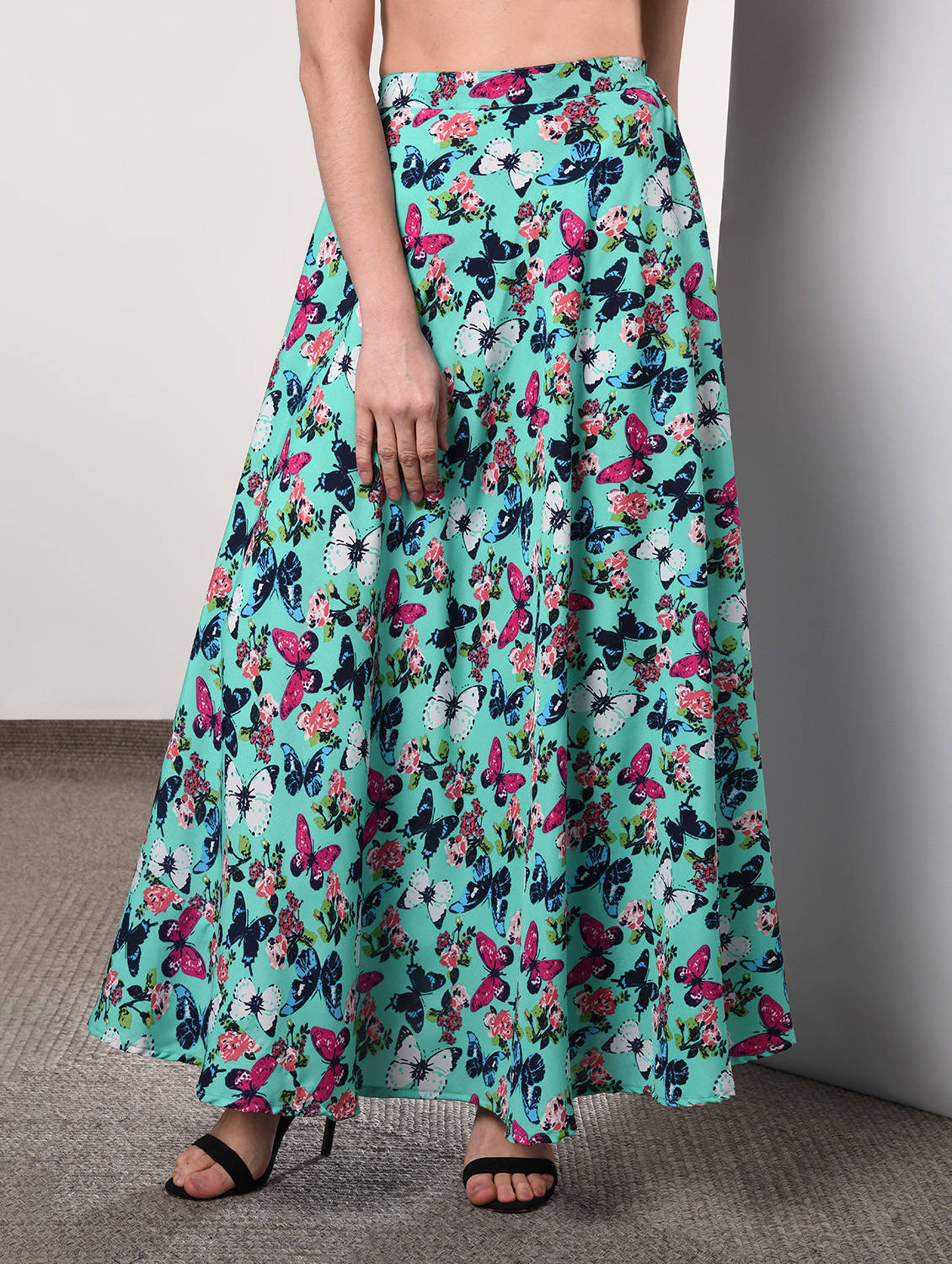 High rise floral flared skirt