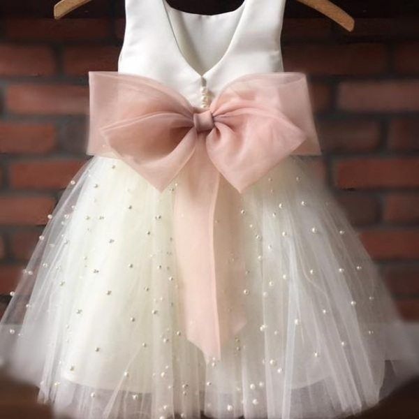 White net pink bow princess dress