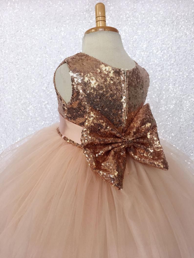 Champagne Sequin Tulle Knee Length Princess Dress