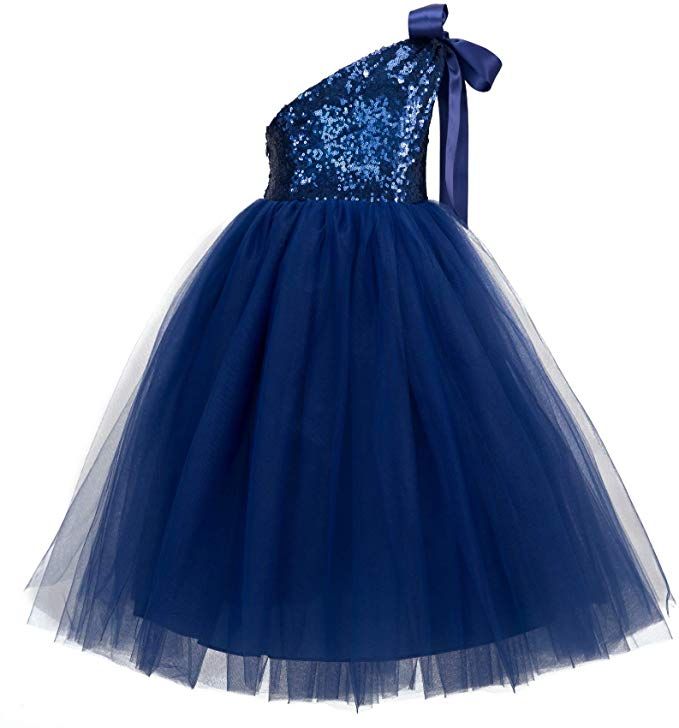 One shoulder blue princess net dress