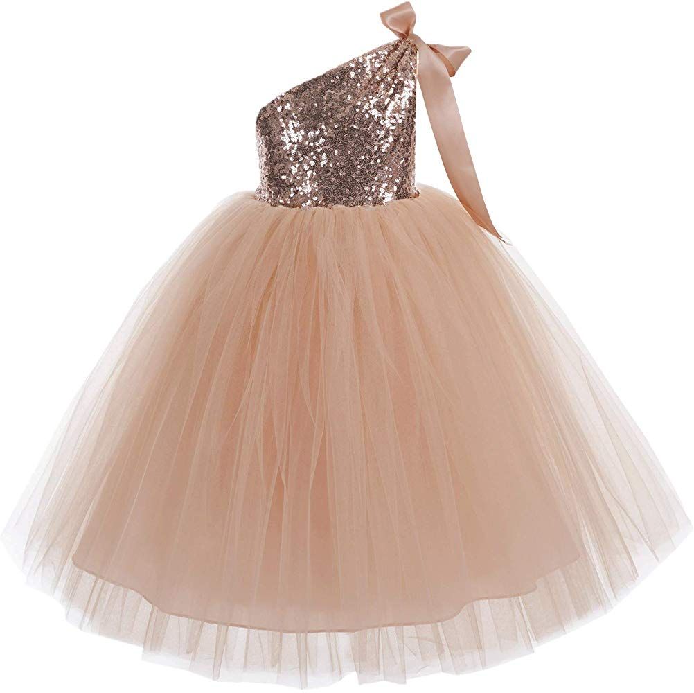 One shoulder peach princess net dress