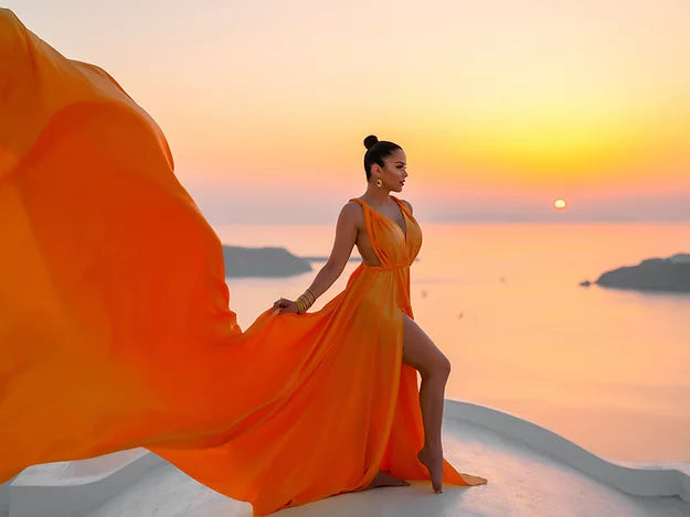 Fierce Orange Satin Dress Prewedding or proposal photoshoot Designarche Dress