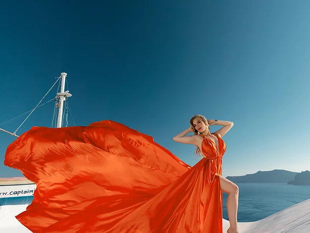 Fierce Orange Satin Dress Prewedding or proposal photoshoot Designarche Dress