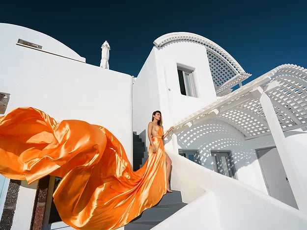 Fierce Orange Satin Dress Prewedding or proposal photoshoot Designarche Dress