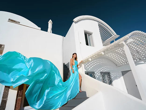 Light Blue Satin Dress Prewedding or proposal photoshoot Designarche Dress