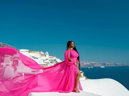 Pink Flowing georgette Prewedding Designarche Photoshoot or Proposal dress