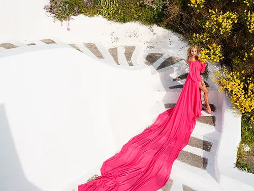 Pink Flowing georgette Prewedding Designarche Photoshoot or Proposal dress
