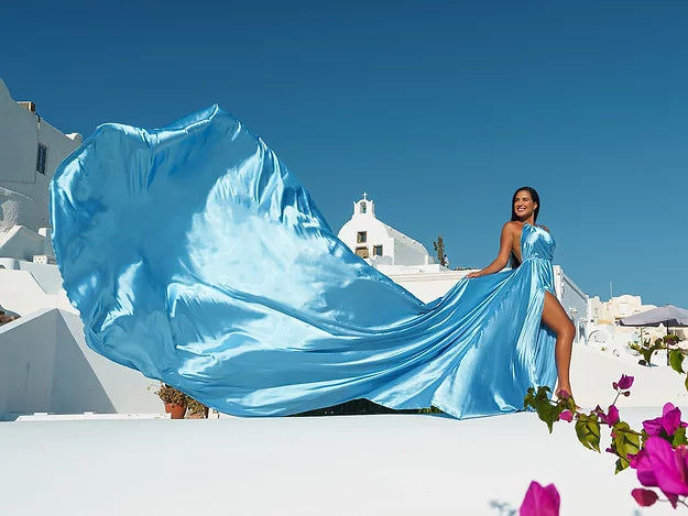 Sky Blue Satin Dress Prewedding or proposal photoshoot Designarche Dress