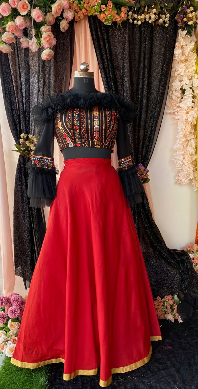 Ethnic Ruffled blouse and A-line Skirt