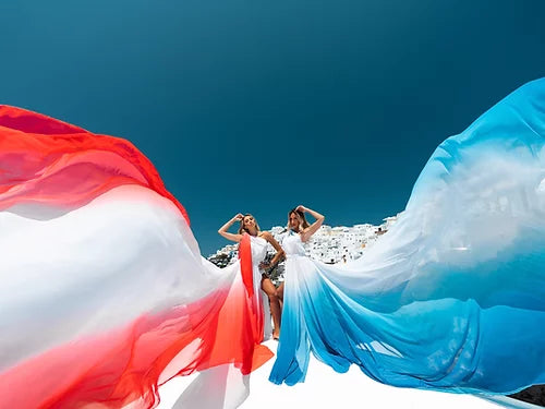 White and Red Ombre Flowy Pre wedding photoshoot or proposal dress